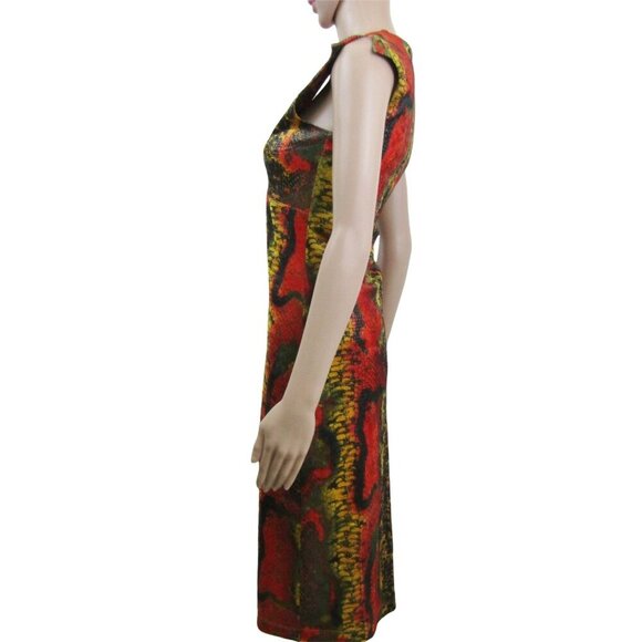 VTG 90s Y2K Mayren Viray snake print REPTILE XS Python Orange Sheath dress - Picture 6 of 12